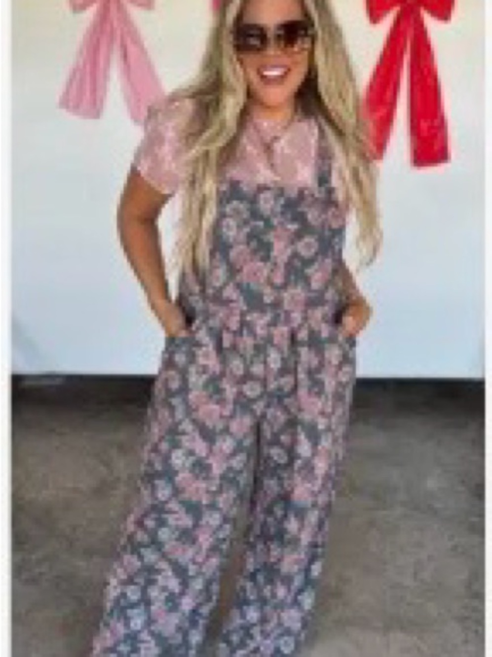 Wide Leg Floral Jumpsuit in Pink and Gray